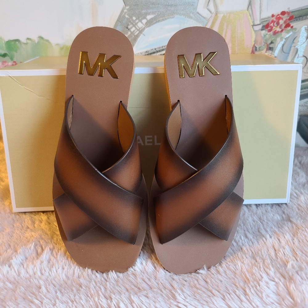 Michael Kors Glenda leather sandal, luggage